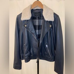 Lucky Brand Black Leather Jacket with Cream Collar B2